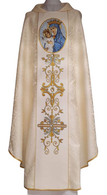 Ornat haftowany Matka Boża Kościoła - materiał rozeta - ORNATY - Nowość