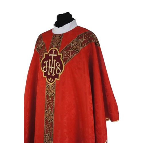 Ornat semi gotycki czerwony - tkanina żakard (63) - Ornaty Semi Gotyckie - zdjęcie 2 - Ornat semi gotycki czerwony - tkanina żakard (63)