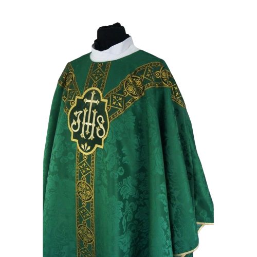 Ornat semi gotycki zielony - tkanina żakard (67) - Ornaty Semi Gotyckie - zdjęcie 2 - Ornat semi gotycki zielony - tkanina żakard (67)