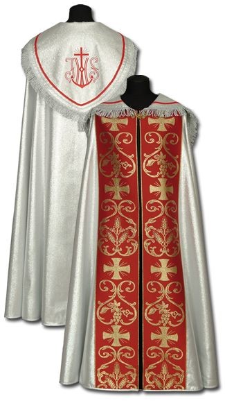 Kapa srebrna + czerwone dodatki - KAPY LITURGICZNE - Nowość