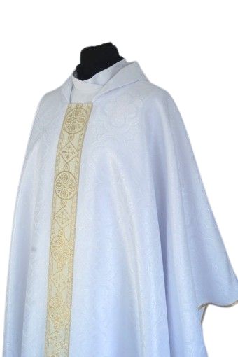Ornat semi gotycki biały - tkanina żakard (69) - Ornaty Semi Gotyckie - zdjęcie 2 - Ornat semi gotycki biały - tkanina żakard (69)