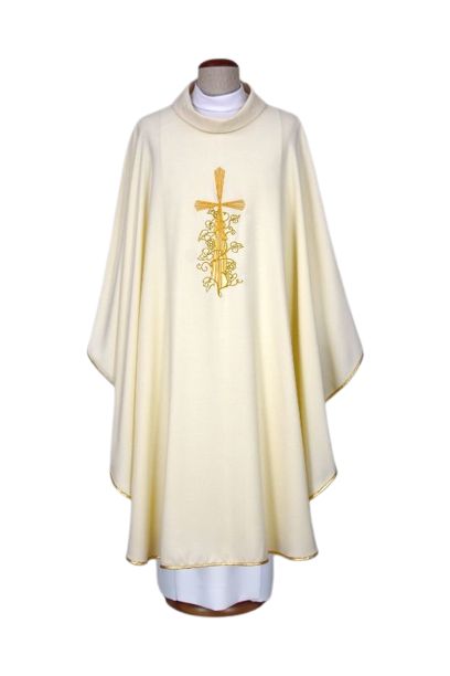 Ornat ecru haftowany - krzyż, winogrona (17) - Ornaty białe/ ecru - Nowość