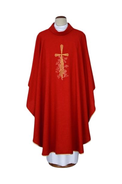 Ornat czerwony haftowany - krzyż, winogrona (17) - Ornaty czerwone - Nowość