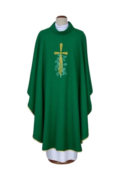 Ornat zielony haftowany - krzyż, winogrona (17) - Ornaty zielone - Nowość