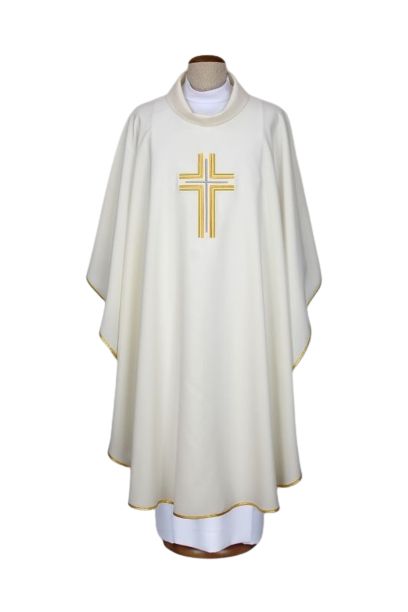 Ornat haftowany ecru - krzyż (15) - Ornaty białe/ ecru - Nowość