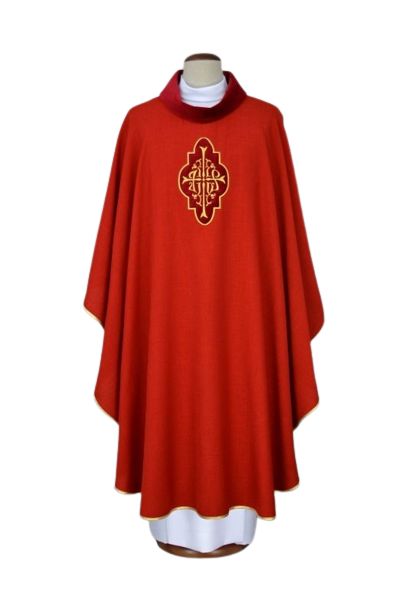 Ornat czerwony z haftowaną aplikacją z aksamitu (13) - Ornaty czerwone - Nowość
