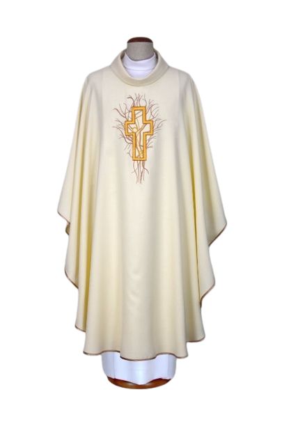 Ornat haftowany ecru - krzyż (10) - Ornaty białe/ ecru - Nowość