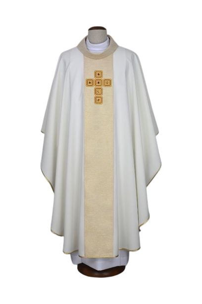 Ornat haftowany ecru - ozdobne kamienie (11) - Ornaty białe/ ecru - Nowość