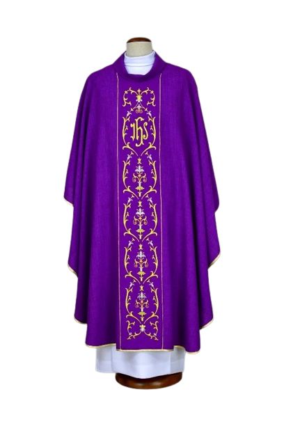 Ornat fioletowy haftowany - IHS (20) - ORNATY NA WIELKI POST - Nowość