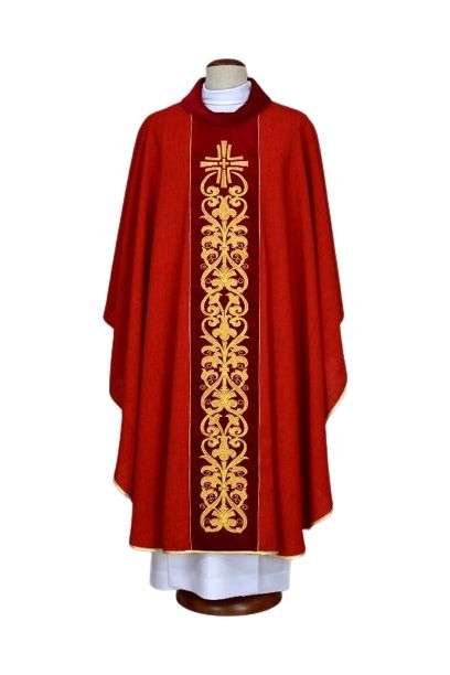 Ornat czerwony haftowany - krzyż, ornament (19) - Ornaty czerwone - Nowość