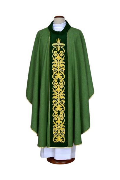 Ornat zielony haftowany - krzyż, ornament (19) - Ornaty zielone - Nowość