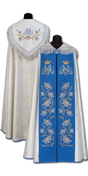 Kapa srebrna Maryjna - bogato haftowana - KAPY LITURGICZNE