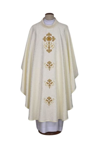 Ornat ecru haftowany, tkanina adamaszek - Krzyż (22) - Ornaty białe/ ecru - Nowość