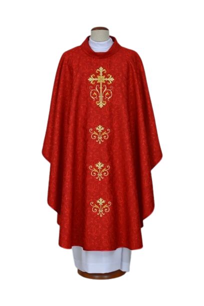 Ornat czerwony haftowany, tkanina adamaszek - Krzyż (22) - Ornaty czerwone - Nowość