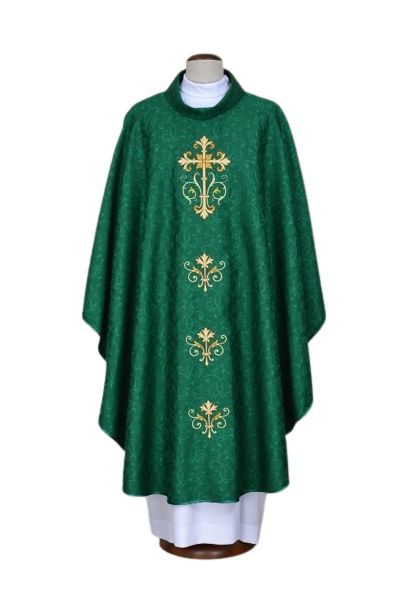 Ornat zielony haftowany, tkanina adamaszek - Krzyż (22) - Ornaty zielone - Nowość