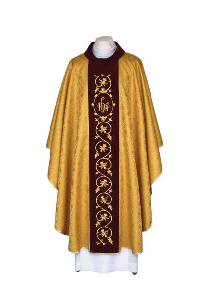 Ornat złoty haftowany, tkanina adamaszek - IHS (21) - Ornaty złote/srebrne - Nowość
