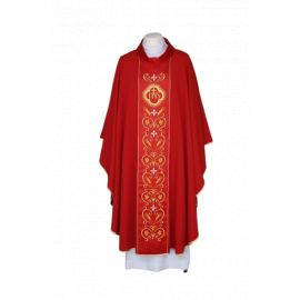 Ornat czerwony haftowany, pas atłasowy - IHS (23) - Ornaty czerwone