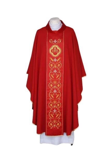 Ornat czerwony haftowany, pas atłasowy - IHS (23) - Ornaty czerwone - Nowość