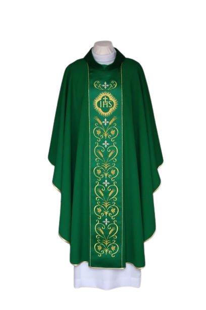 Ornat zielony haftowany, pas atłasowy - IHS (23) - Ornaty zielone - Nowość