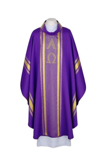 Ornat fioletowy haftowany - złote pasy (26) - Ornaty fioletowe - Nowość