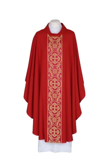 Ornat czerwony haftowany - tkany pas (25) - Ornaty czerwone - Nowość