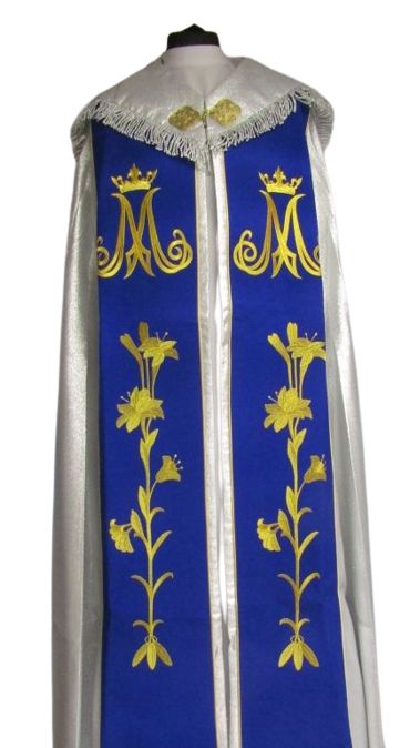 Kapa haftowana maryjna - srebrny brokat (87) - KAPY LITURGICZNE