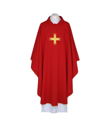 Ornat haftowany czerwony, złota lamówka  (32) - Ornaty czerwone - Nowość