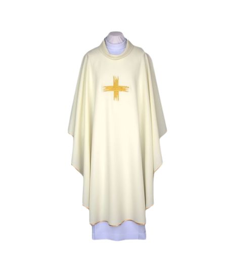 Ornat haftowany ecru, złota lamówka (33) - Ornaty białe/ ecru - Nowość