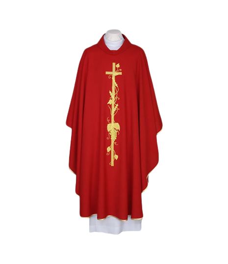 Ornat haftowany czerwony, złota lamówka (40) - Ornaty czerwone - Nowość