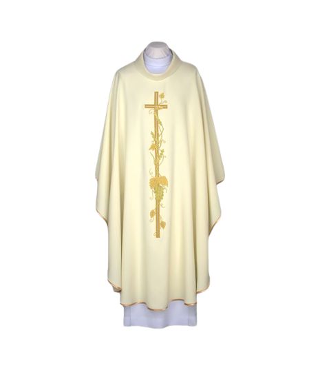 Ornat haftowany ecru, złota lamówka (41) - Ornaty białe/ ecru - Nowość