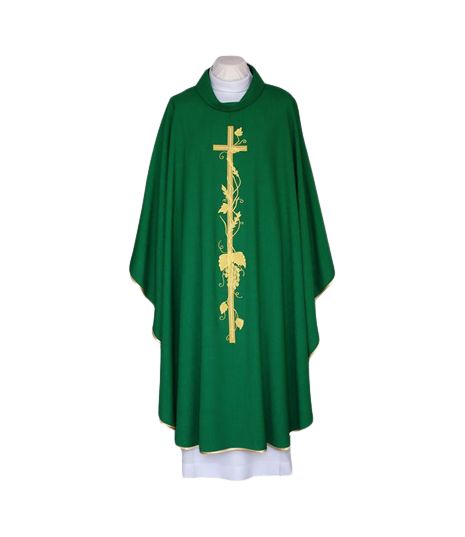 Ornat haftowany zielony, złota lamówka (43) - Ornaty zielone - Nowość