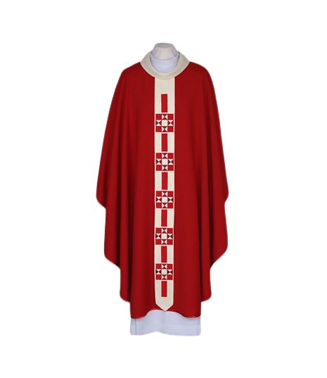 Ornat haftowany czerwony, wąski, nowoczesny pas (45) - Ornaty czerwone - Nowość