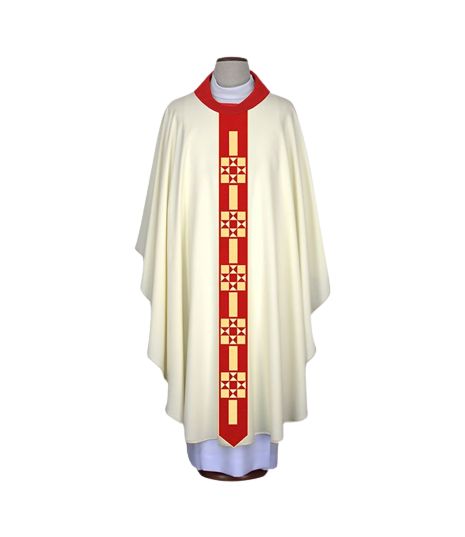 Ornat haftowany ecru, wąski, nowoczesny pas (46) - Ornaty białe/ ecru - Nowość