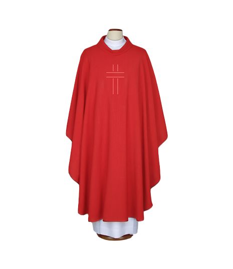 Ornat haftowany czerwony - Krzyż (70) - ORNATY NA WIELKI POST - Nowość