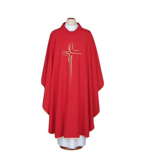 Ornat haftowany czerwony -  krzyż (75) - ORNATY NA WIELKI POST - Nowość