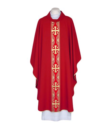 Ornat czerwony z ozdobnym tkanym pasem (89) - Ornaty czerwone - Nowość