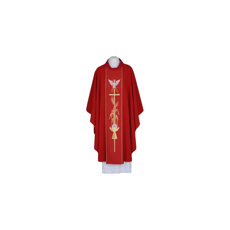 Ornat czerwony z symboliką Ducha Świętego - pas tkany (97) - Ornaty z wizerunkiem świętych - Ornat czerwony z symboliką Ducha Świętego - pas tkany (97)
