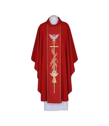 Ornat czerwony z symboliką Ducha Świętego - pas tkany (97) - Ornaty z wizerunkiem świętych - Nowość