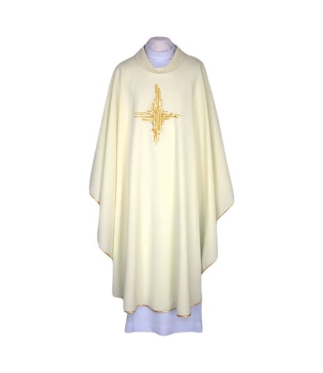 Ornat ecru, pas haftowany - Krzyż (115) - Ornaty białe/ ecru - Nowość