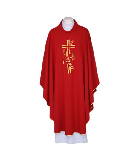 Ornat czerwony, pas haftowany - Krzyż, kłosy (118) - Ornaty czerwone - Nowość