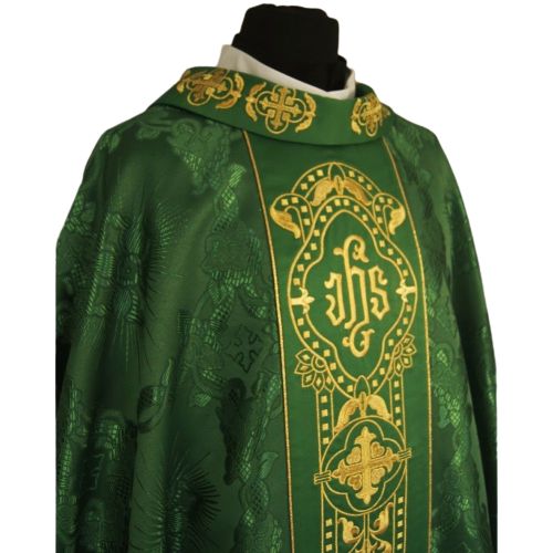 Ornat gotycki, materiał żakard, zielony (67) - Ornaty zielone - zdjęcie 3 - Ornat gotycki, materiał żakard, zielony (67)