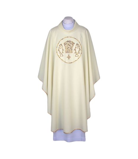 Ornat ecru, pas haftowany - Chleb+ ryby (124) - Ornaty białe/ ecru - Nowość