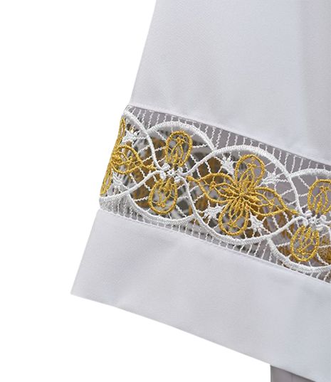 Alba kapłańska biała lub ecru ze złotą wstawką (18) - KOMŻE I ALBY  KAPŁAŃSKIE - zdjęcie 2 - Alba kapłańska biała lub ecru ze złotą wstawką (18)