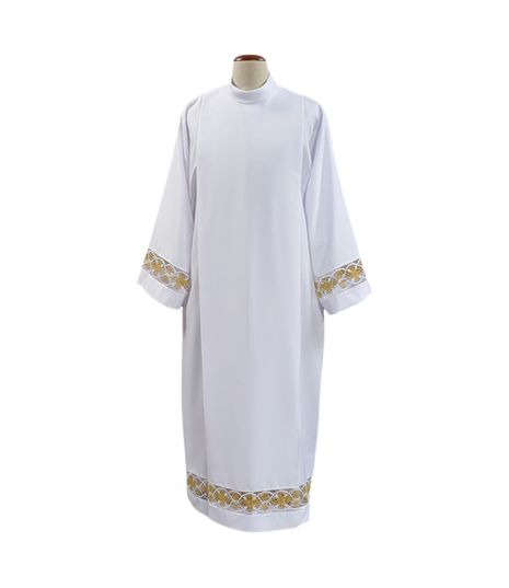 Alba kapłańska biała lub ecru ze złotą wstawką (18) - KOMŻE I ALBY  KAPŁAŃSKIE - Nowość