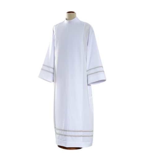 Alba kapłańska biała z popielatą mereżką (19) - KOMŻE I ALBY  KAPŁAŃSKIE - Nowość