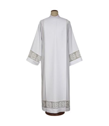 Alba kapłańska z białą, bawełnianą wstawką IHS (20) - KOMŻE I ALBY  KAPŁAŃSKIE - Nowość