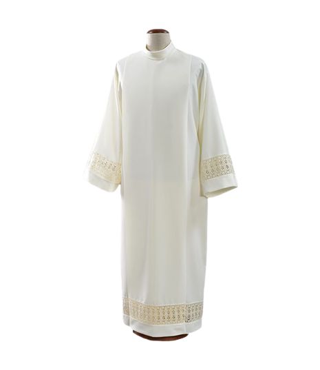 Alba kapłańska ecru z bawełnianą wstawką (29) - KOMŻE I ALBY  KAPŁAŃSKIE - Nowość