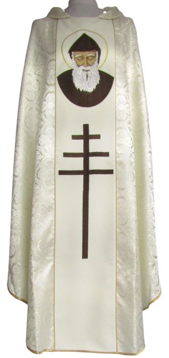 Ornat haftowany Święty Charbel - materiał ecru rozeta - Ornaty z wizerunkiem świętych - Nowość