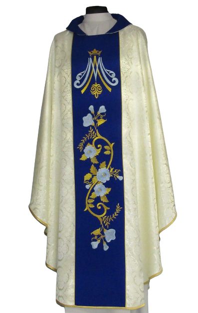 Ornat maryjny z haftowanym pasem, materiał rozeta (67) - Ornaty Maryjne - zdjęcie 2 - Ornat maryjny z haftowanym pasem, materiał rozeta (67)