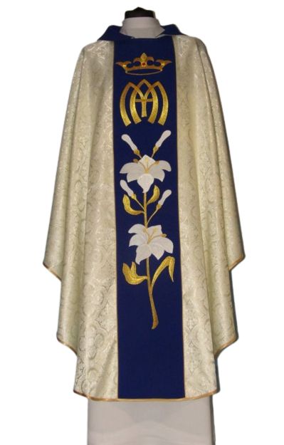 Ornat maryjny z haftowanym pasem, materiał rozeta (70) - Ornaty Maryjne - Nowość